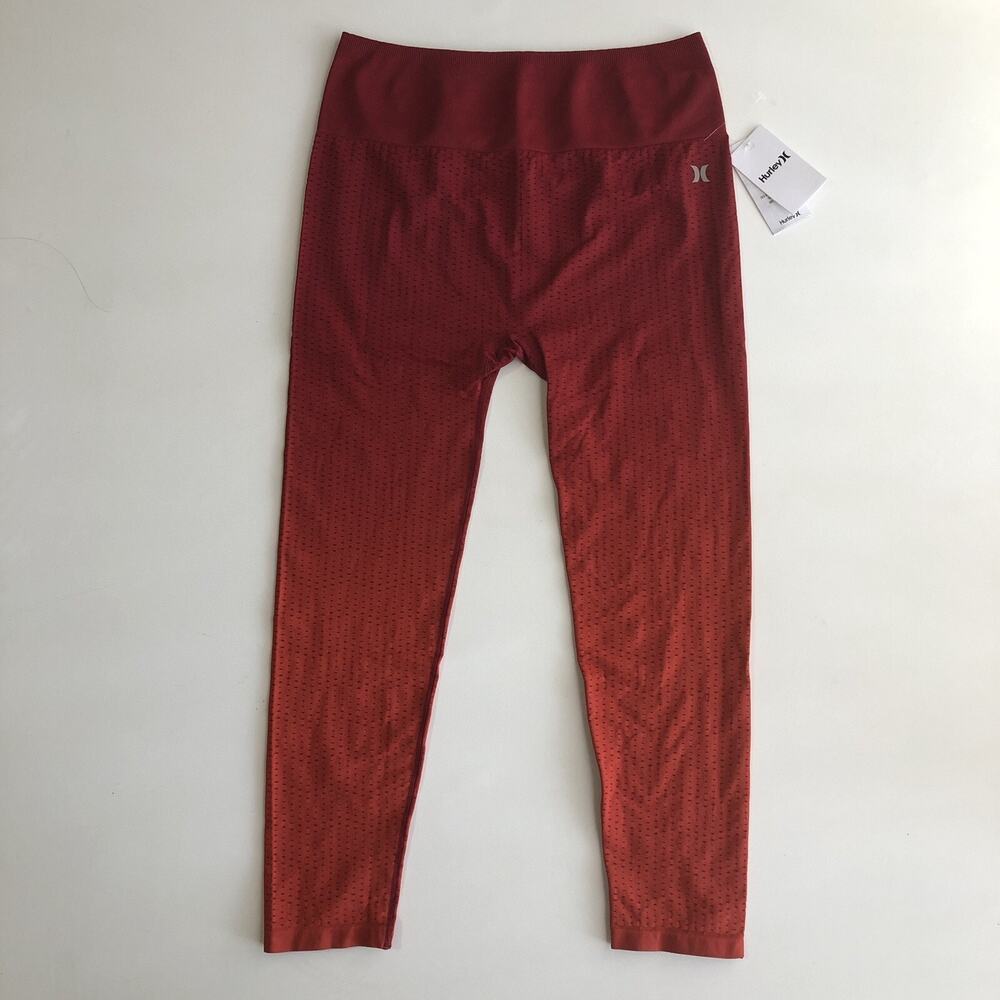 Hurley Women's Sweat-Wicking Sz XL Red Logo Seamless Leggings $60